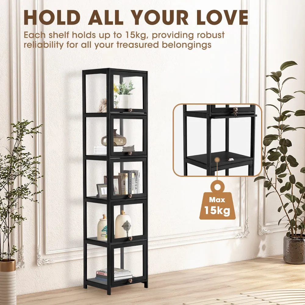 ZUNI 5-Tier Display Cabinet Storage Stand Rack Bookcase White/Natural/Grey/Black